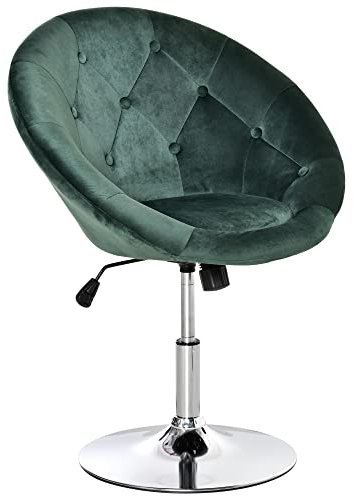 HOMCOM Swivel Dressing Stool, Velvet-feel Upholstered Vanity Chair, Adjustable Height Tub Makeup Chair with Button Tufting and Thick Padding for Bedroom, Green