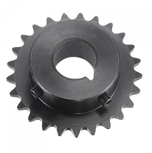 sourcing map Piñón de rodillo de 25 dientes tipo B, cadena 25, solo hebra 1/4 paso, 16mm diámetro de óxido negro C45 acero al carbono, chaveta con 2 tornillos de fijación para ISO 04C