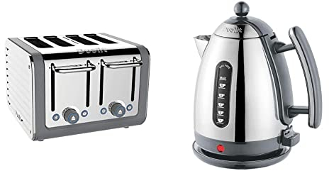 Dualit Architect 4 Slice Toaster | Stainless Steel with Grey Trim | 46526 & Lite Kettle - 1.5L Jug Kettle - Polished with Grey Trim, High Gloss Finish - Fast Boiling Kettle by - 72006