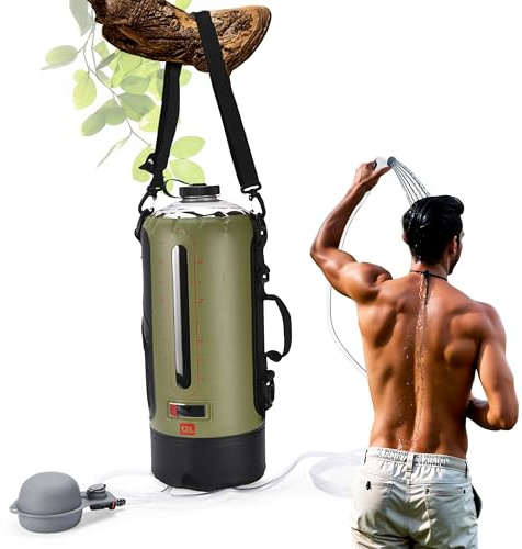 HappyPo Portable Shower - Camping Solar Shower Pump - Outdoor Shower Bag with Pressure Foot Pump with Temperature Indicator - Rinse Kit Portable Shower System - Camp Water Equipment for Road Travel