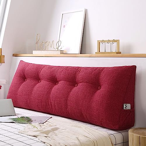 XIEMINLE Großes Nackenrolle, Kopfteilstützkissen, Rückenlehnenkissen, dreieckiges Lesekissen, King-Size-Lendenbettkissen, Rückenkissen für Bett, Sofa, Stuhl, Tatami, 80 x 50 x 20 cm, Rot