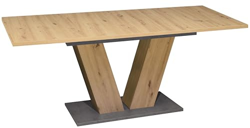 DEINE TANTE EMMA Teo/ET-V-140-180 Esstisch Teo Speiseszimmer ausziehbar Küchentisch Asteiche Nb. / Graphit grau ca. 140 x 80 cm