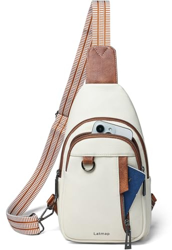 LATMAP Sling Bag Women 7L,Crossbody Bags for Women Backpack PU Leather Small Travel Chest Bag Purse Waterproof Anti Theft Fanny Pack for Shopping Hiking Beige