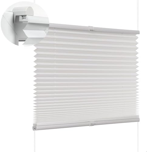 Plissee Nach Maß Ohne Bohren 60 x 110 cm Einfache Montage, Pflegeleicht Plissee Zum Kleben Inkl. Aller Montage-Teile für Schlafzimmer, Weiß