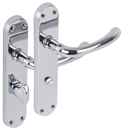 Hunta HANDLEZONE® 1 Pair of Avis Polished Chrome Bathroom WC Toilet Door Handle Set on Long Backplate, for Internal Doors