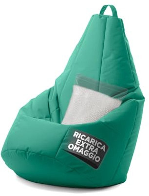Avalon - Puff Poltrona Sacco Pera Deluxe Grande Sfoderabile, Pouf Sacco di Qualità Sartoriale, Bean Bag per Sedersi Ergonomico, Tessuto Antistrappo Impermeabile, Made in Italy(70x130cm-Verde smeraldo)