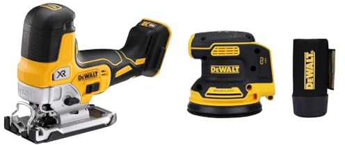 DEWALT Scie Sauteuse Sans Fil 18V - Sans Batterie ni Chargeur DCS335N-XJ & Ponceuse excentrique DEWALT DCW210N 125 mm (Machine nue)