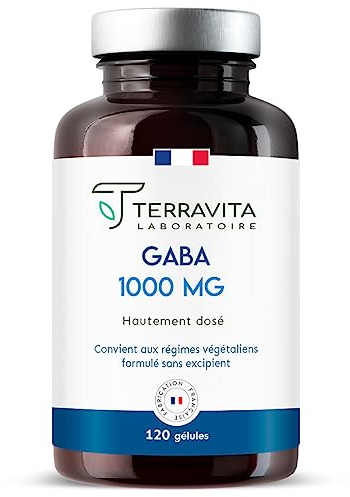 GABA 1000 mg | 120 Gélules | 100% Pur sans Excipients | Lutte contre le Stress et la Nervosité | Favorise une Humeur Positive et un Sommeil Réparateur | Cure de 2 mois | Made in France | Terravita