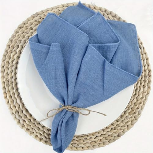 SYSUII 32 x 32 cm 12 stycken tygservetter bomull muslin servetter tyg bordsservetter tvättbara servetter bröllopsservetter för fest födelsedag café restaurang kök-blå #2