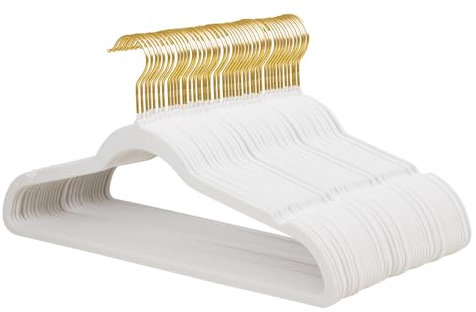 ManGotree Velvet Kleiderbügel, Kleider- und Anzugbügel, rutschfeste Filzbügel, ultraflache, platzsparende Kleiderbügel, robuste Kleiderbügel, 360 Grad drehbare Goldhakenbügel, 48 Stück (Weiß)