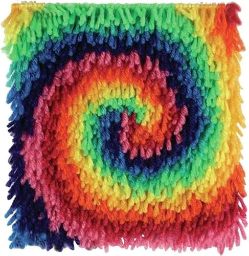 Latch Hook Kit for Adults & Kids, Complete DIY Cushion Making Craft Kits with Yarn & Canvas and Crochet Needle, Latch Hook Pillow Cover Adult Craft Kits Home Decor for Women - Colorful Vortex 43x43cm