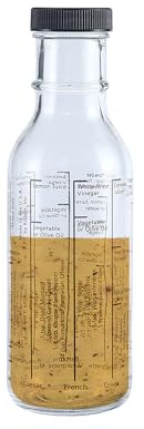 Fox Run Glass Salad Dressing Shaker Bottle, 300 ml/10.15 oz Dressing Bottle With Measurements and Recipes