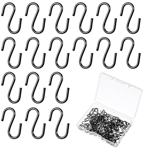 100Pcs Small S Hooks for Hanging, Heavy Duty Stainless Steel Mini S Hooks for Christmas Ornaments, Jewelry, Key Chains, and DIY Crafts (Black)