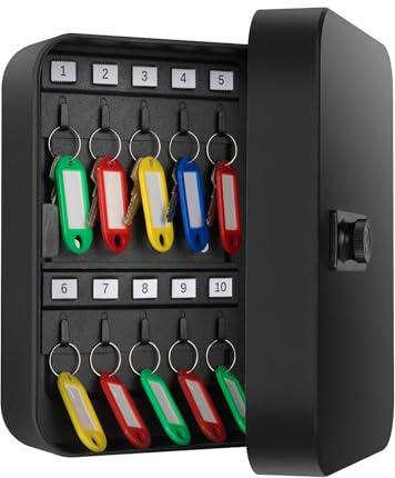 Crinwaki Key Box Wall Mounted, Key Cabinet with Combination Lock for 20 Keys, Key Lock Box with Colorful Key Tags & Indexing Numbers & Mounting Harware