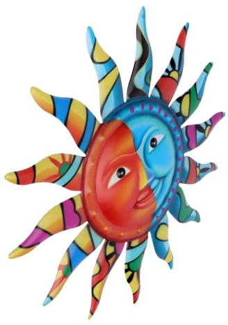 STOBAZA Ornamento da Parete a Forma di Sole in Ceramica Colorata Decorazione da Appendere per Interno ed Esterno Scultura Decorativa per Giardino e Casa Idea Regalo