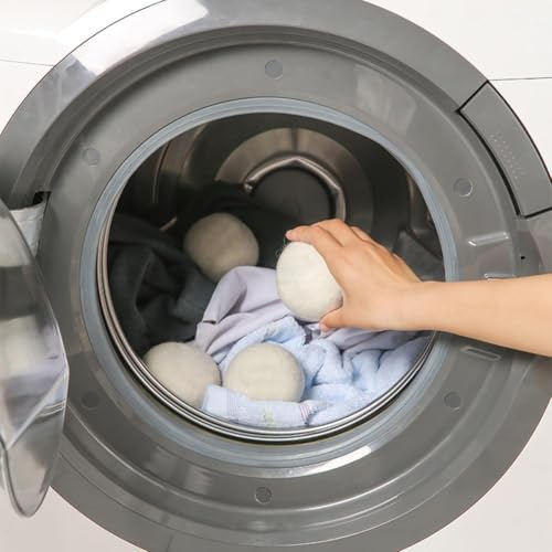 BildeeMait Paquete de 6 bolas de lana para secadora para lavadora, bolas reutilizables de 6 cm para reducir el tiempo de secado, estática y olores, color blanco