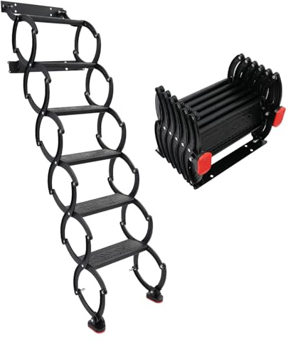 Escalera plegable montada en la pared, escaleras extensibles para el ático, escalera telescópica para el ático con sistema de extracción, capacidad de carga 200 kg (6 pasos negros)