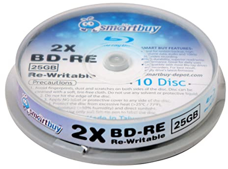 100 Pack Smartbuy 2X 25GB Blue Blu-ray BD-RE Rewritable Branded Logo Blank Bluray Disc