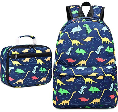 CAMTOP Backpack for Kids, Boys Preschool Backpack with Lunch Box Toddler Kindergarten School Bookbag Set (4-7Years,Dino-Navy Blue, 15/''(L)x11.8/''(H)*5.1/''(W))