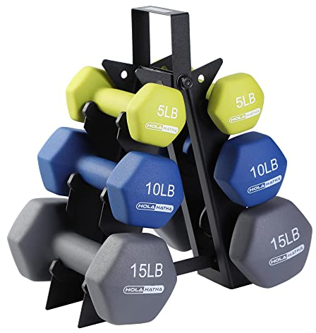 HolaHatha Neoprene Dumbbell Weights Set with Rack, Home Gym Equipment, Multicolor - Portable Weighted Exercise Dumbbells for Fitness, Training, and Lifting Workouts