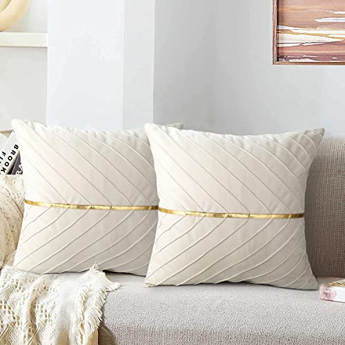Set di 2 federe decorative in velluto beige, 40 x 40 cm, per soggiorno, camera da letto, ufficio, auto, divano