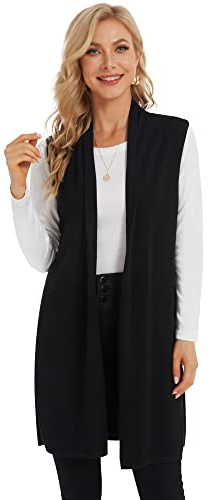 Moss Rose Women's Long Knit Cardigan Vest Casual Sleeveless Open Front Draped Duster Vest Sweaters Black M