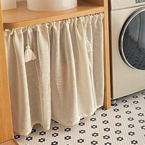 GUAWJRZDP Rideaux Courts Rétro en Coton et Lin, Sous l'Évier, Style Nordique, Ombrage et Ventilation, Installation de Tringle, Une Pièce (W100xH80cm)
