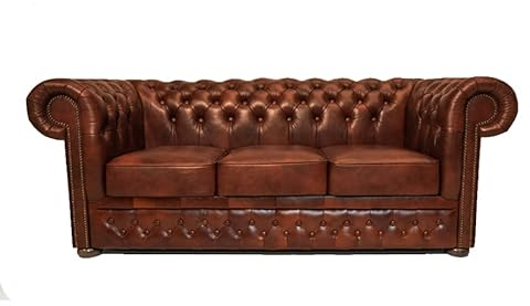 Divano Chesterfield 3 Posti - 100% Pelle bovina - First Class Cloudy Caramello - Chesterfield Originale Fatto a mano di alta qualità - The Chesterfield Brand - larghezza 200 cm