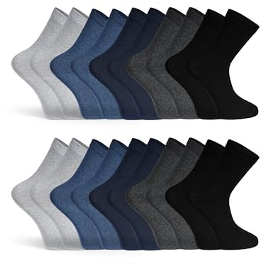 Basic Treasure Lot de 20 paires de chaussettes pour homme - Coton respirant - Coloris Bleu ou Gris - Tailles 43/46