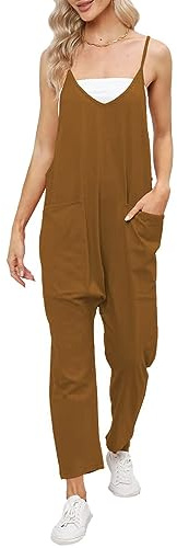 Cegerne Latzhose Damen Arbeitshose Lose Overall Jumpsuit Ärmelloser Latzhosen mit Große Taschen, Braun, L