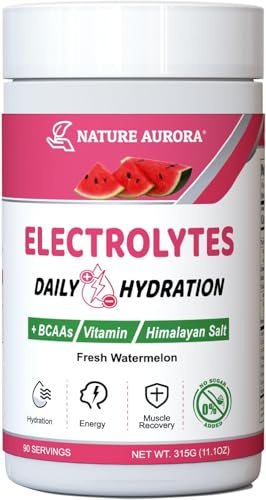 Electrolytes Powder No Sugar, Fresh Watermelon Electrolyte Powder, Hydration Powder, Enhanced with Himalayan Salt, BCAAs, and B-Vitamins, No Calories, Sugar Free Keto Electrolyte Drink - 90 Servings
