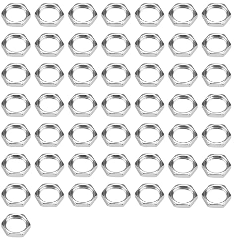 HERKINDNESS Écrou Hexagonal M10, 50 Pièces Écrou Hexagonal Plat Fin Plaqué Zinc, Contre-Écrous pour Raccords de Tuyauterie, Bricolage Luminaires et Accessoires