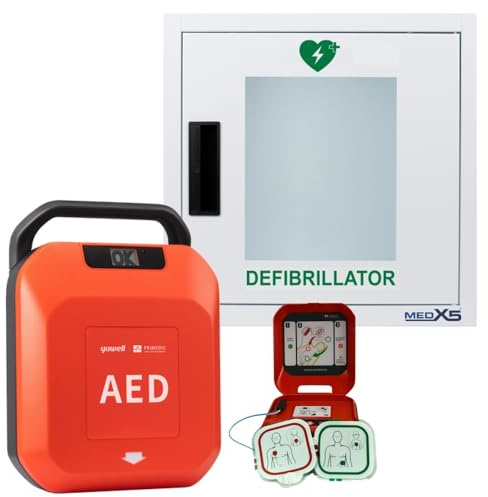 Primedic HeartSave YA Défibrillateur & Boîtier mural métallique, pour amateurs et professionnels, avec décharge automatique, garantie du fabricant de 8 ans, Langues: Anglais/Français
