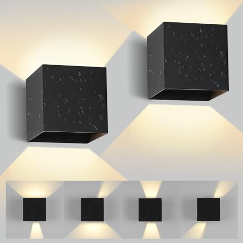 SILAMPDI Aplique pared Exterior 12W 3000K LED Lampara Exterior IP65 Impermeable Lampara Exterior Pared, Negro Ángulo ajustable Interior Lámpara Pared para Patio, Dormitorio, Jardín 2 piezas
