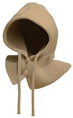 JFAN Cappelli Invernali per Le Donne Balaclava Lavorato a Maglio Unisex Caldo con Coulisse Cappello della Sciarpa della Copertura del Fronte,Cachi