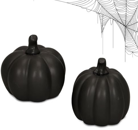 Schwarze Keramik Kürbisse mini Set Halloween drinnen - Stilvolle Kürbis Dekoration für Tisch & Wohnzimmer Herbstdeko für Innen - Moderner Dekokürbis Landhaus Stil, Scandi Deko & Herbstdekoration