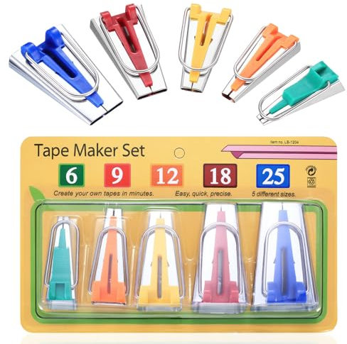 BieMian 5 Stück Schrägbandformer Set, Schrägbandmacher, Stoff Schrägband Maker Werkzeug, Schrägband Werkzeug Set zum Quilten, Tape Maker Set für DIY Nähen Zubehöre, 6 mm, 9 mm, 12 mm, 18 mm, 25 mm