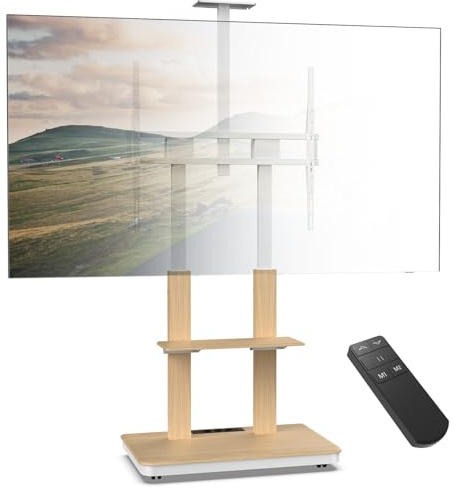 XTRARM Duolite móvil Soporte de TV eléctrico para 45-110 y máx. 120 kg, Elevador de TV motorizado con Ajuste de Altura Continuo Mediante Mando a Distancia, máx. VESA 900x800, con estantes y Enchufe