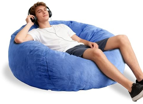 Faux Fur Comfy Bean Bag Chair Cover (No Filler), Fluffy Stuffed Animal Storage Bean Bag Covers Large Sofa for Adults, Premium Furry Fuzzy Chair for Living Room Bedroom, Dark Blue
