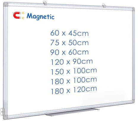 maxtek Magnettafel Whiteboard 75 x 50cm, Pinnwand Magnetisch mit Aluminiumrahmen, Trocken Abwischbar Magnetwand, Einfach zu Montieren