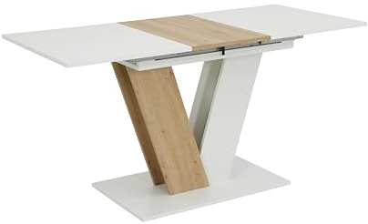 Hela Tische, Esszimmertisch Siena, Dekor Weiß/Artisan, Synchron-Auszug, V-Säulen-Gestell, 110x70 cm