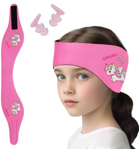 Fascia da nuoto per bambini, fascia elastica con tappi per le orecchie di protezione per il nuoto e altri sport acquatici (rosa-3, S)