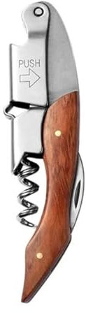 Cavatappi Sommelier professionale in acciaio inossidabile - apribottiglie 3 in 1 con manico in legno di noce - lama tagliapasta e doppia leva - accessorio vino elegante e durevole