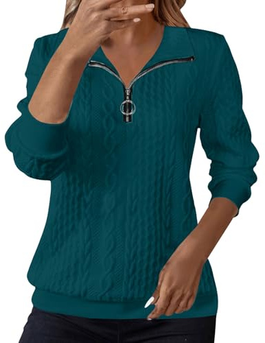 Women's Jumpers Women's Jumpers for Women UK Sweatshirts Lapel Half Zip Pullover Knit Cable Ladies Sweatshirt Long Sleeve Tops Fall Winter Sweaters Warm Hoodies Outfit Clothing Dark Green L