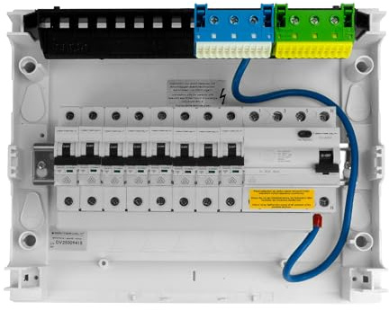 Doktorvolt Sicherungskasten Aufputz 1-reihig 12 Module – Verteilerkasten verdrahtet mit 8x MCB 1x RCCB VDE geprüft IP40 Hager Verteilerschrank 245x305x96,5 mm für Haus Garage und Werkstatt