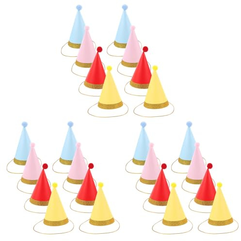 Mikikit 24pezzi Cappellini Cono per Festa di Compleanno Ragazzo Ragazza Pz con Pompon Dorato Copricapi di Carta per Feste di Compleanno Ragazzo Ragazza e Decorazioni per Feste