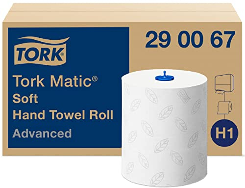 Tork Matic Rollenhandtuch Advanced 290067 - H1 Papierhandtücher für Rollenhandtuchspender, weich, reißfest, 2-lagig, weiß, mit Blatt-Prägung in Grau, 1 karton = 6 rollen