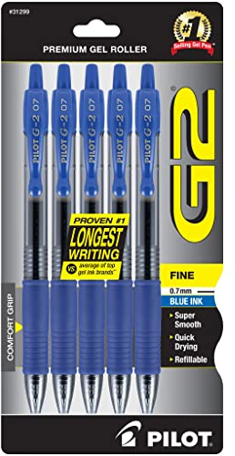 PILOT G2 Premium Gel Pens, Fine Point 0.7mm, Blue Ink, 5-Pack