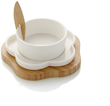 BRANDANI PORTASSAGGI Fiore Bianco Porcellana con FORCHETTA E Supporto Legno Bamboo 55445