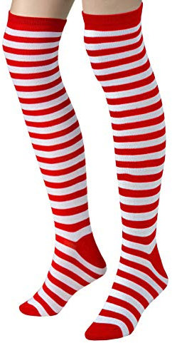 Ringelstrümpfe Überknie rot-weiss